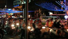 Traffic in downtown Saigon at night